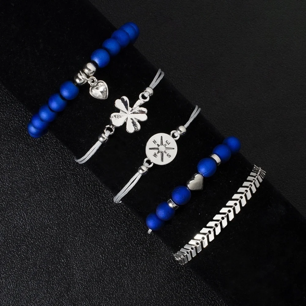 *ELKIE* 5-Pc Silver x Blue Fashion Bracelet Set